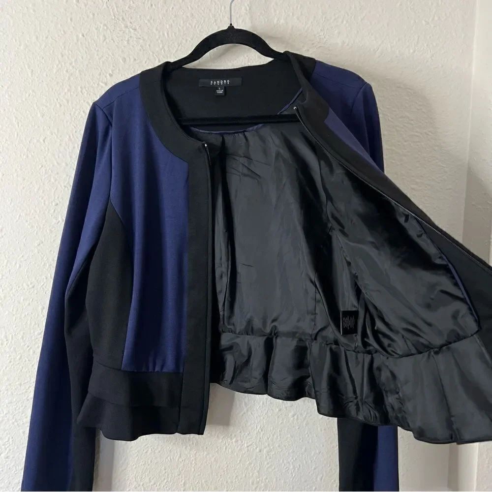 Sandro Studio Colorblock Zip Up Cardigan Blazer Size Large - Picture 7 of 9